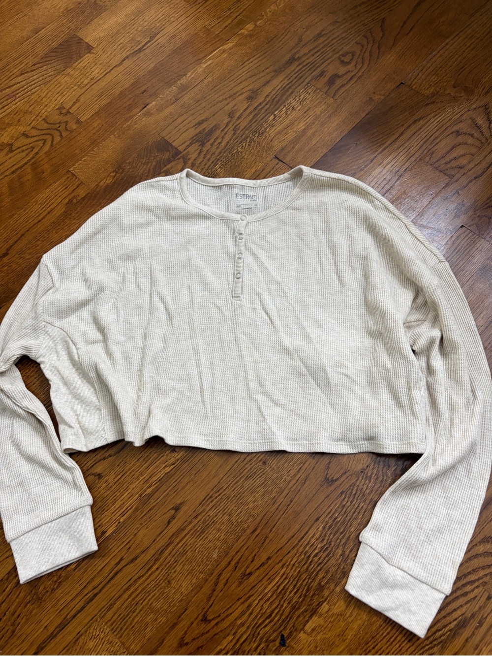 PacSun Cropped Waffle Henley long sleeve in Cream